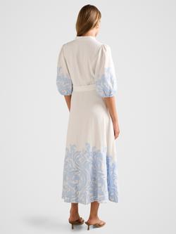 Forever New Esther Embroidered Linen Blend Midi Dress, Blue Mael Embroidery - view 2, Blue Mael Embroidery