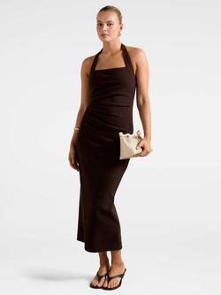Forever New Georgie Halter Neck Ruched Bodycon Dress, Chocolate, Chocolate