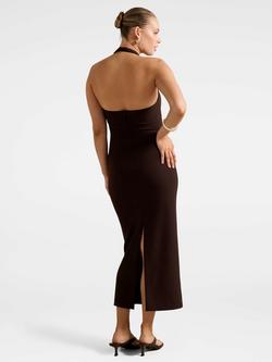 Forever New Georgie Halter Neck Ruched Bodycon Dress, Chocolate - view 2, Chocolate
