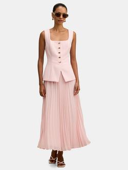 Forever New Petite Halsey Pleated Waistcoat Maxi Dress, Cherry Blossom, Cherry Blossom