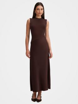 Forever New Jayden Satin Mixed Midi Dress, Chocolate, Chocolate