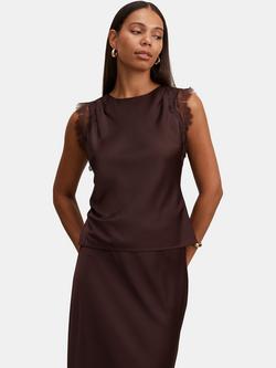 Forever New Enola Lace Trim Top, Dark Chocolate Coord, Dark Chocolate Coord