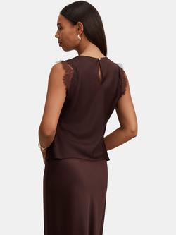 Forever New Enola Lace Trim Top, Dark Chocolate Coord - view 2, Dark Chocolate Coord