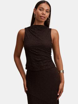 Forever New Tahlia Textured Lace Top, Chocolate Co-ord, Chocolate Co-ord