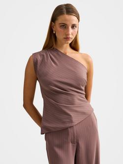 Forever New Willow Tuck Tailored Top, Mocha Pinstripe Set