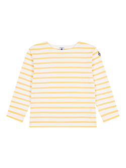 Petit Bateau Baby Stripe Long Sleeve T-Shirt, White/Yellow, White/Yellow