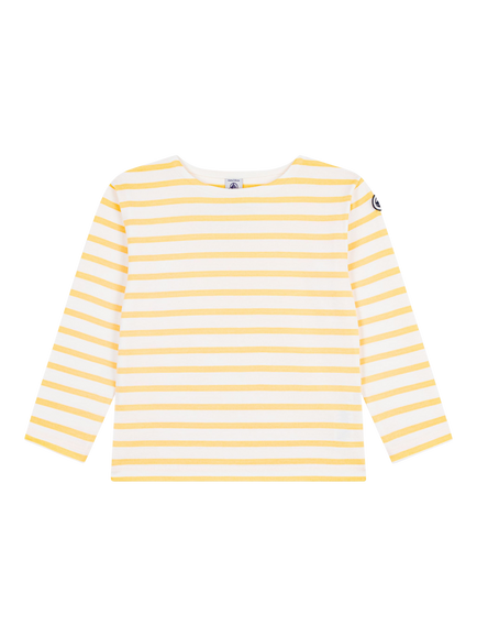 Petit Bateau Baby Stripe Long Sleeve T-Shirt, White/Yellow, White/Yellow