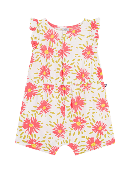Petit Bateau Baby Floral Flutter Sleeve Romper, Cream/Multi, Cream/Multi