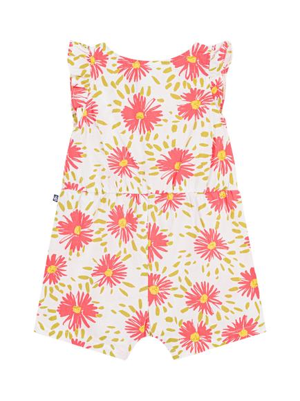Petit Bateau Baby Floral Flutter Sleeve Romper, Cream/Multi - view 2, Cream/Multi