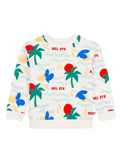 Petit Bateau Kids' Palm Print Sweatshirt, White/Multi, White/Multi