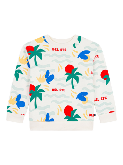 Petit Bateau Kids' Palm Print Sweatshirt, White/Multi, White/Multi