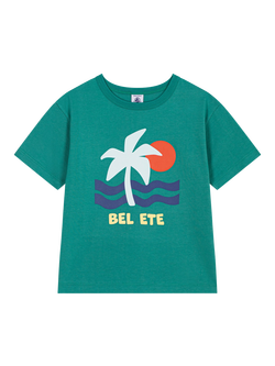 Petit Bateau Kids' Short Sleeve Palm Print T-Shirt, Green/Multi, Green/Multi