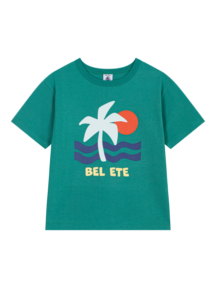 Petit Bateau Kids' Short Sleeve Palm Print T-Shirt, Green/Multi, Green/Multi