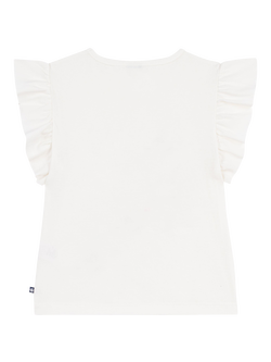 Petit Bateau Kids' Flutter Sleeve Floral Print T-Shirt, White/Multi - view 2, White/Multi