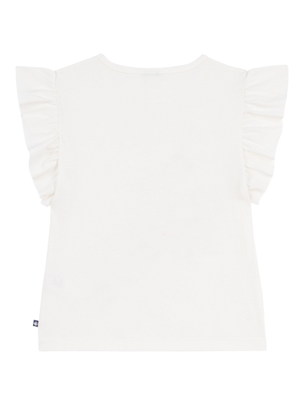 Petit Bateau Kids' Flutter Sleeve Floral Print T-Shirt, White/Multi - view 2, White/Multi