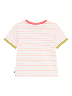 Petit Bateau Kids' Short Sleeve Striped Heart Motif T-Shirt, Cream/Red - view 2, Cream/Red