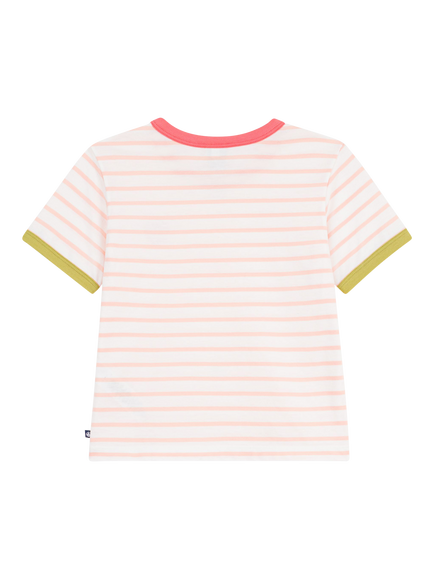 Petit Bateau Kids' Short Sleeve Striped Heart Motif T-Shirt, Cream/Red - view 2, Cream/Red