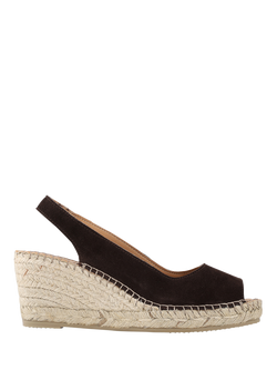 Jones Bootmaker Rosanna Wide Fit Leather Wedge Heel Slingback Sandals, Chocolate, Chocolate