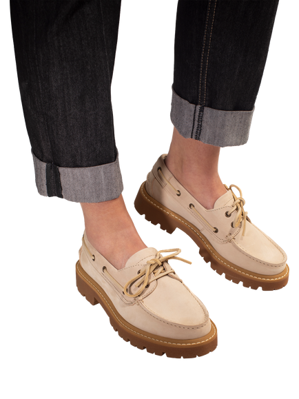 Jones Bootmaker Perdita Leather Platform Moccasins, Beige - view 2, Beige