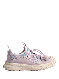 WHEAT Kids' Floral Elastic Lace Trainers, Powder Blue/Lilac, Powder Blue/Lilac