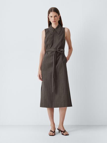 John Lewis Pinstripe Sleeveless Midi Shirt Dress, Pinstripe, Pinstripe
