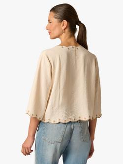 Adrianna Papell Embroidered Floral Tie Front Top, Beige - view 2, Beige