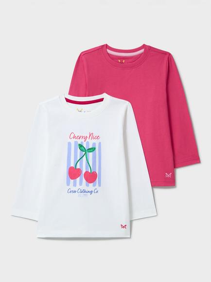Crew Clothing Kids' Long Sleeve Top, Pack of 2, Cream, Cream