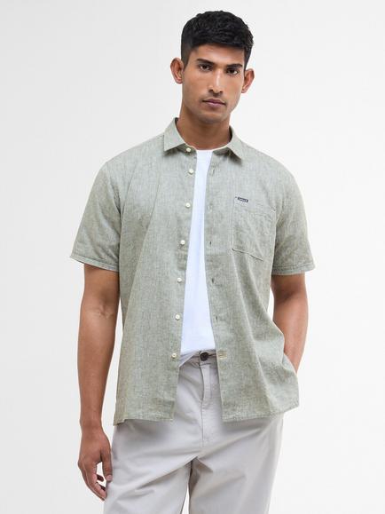 Barbour Nelson Linen Blend Regular Fit Shield Logo Shirt, Bleached Olive, Bleached Olive