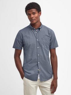 Barbour Cotton Micro Shell Print Tailored Fit Shirt, Navy, Navy