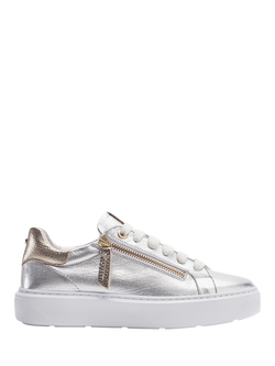 Moda in Pelle Bluebelle Leather Trainers, Silver Gold, Silver Gold