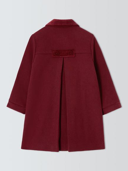 John Lewis Heirloom Collection Kids' Wool Rich Velvet Double Breasted Coat, Red - view 2, Red