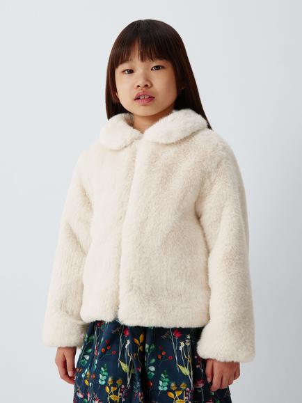 John Lewis Heirloom Collection Kids' Faux Fur Jacket, Cream, Cream