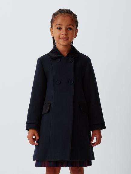 John Lewis Heirloom Collection Kids' Faux Fur Trim Velvet Coat, Navy, Navy