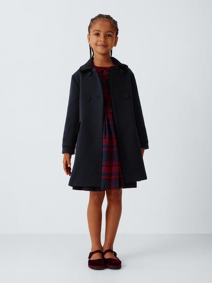John Lewis Heirloom Collection Kids' Faux Fur Trim Velvet Coat, Navy - view 2, Navy