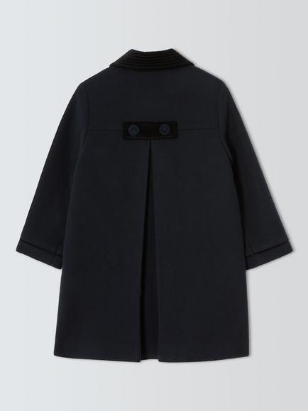 John Lewis Heirloom Collection Kids' Faux Fur Trim Velvet Coat, Navy - view 2, Navy