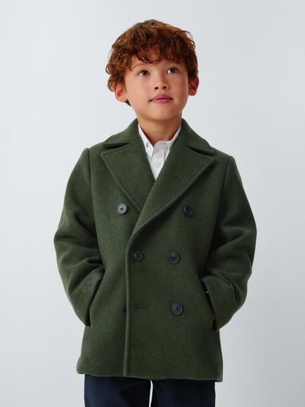 John Lewis Heirloom Collection Kids' Wool Blend Double Breasted Pea Coat, Khaki