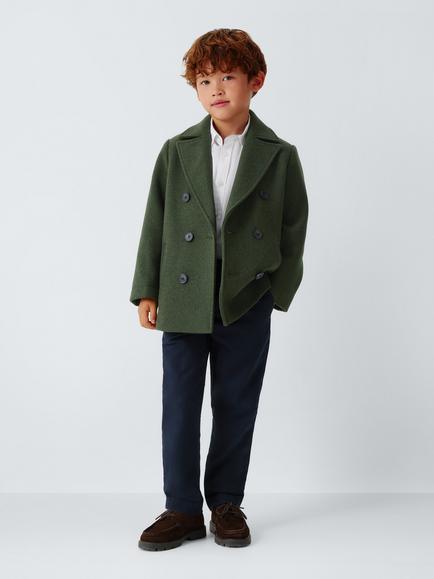 John Lewis Heirloom Collection Kids' Wool Blend Double Breasted Pea Coat - view 2, Khaki