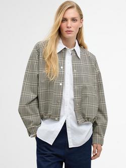 Barbour Leyburn Check Showerproof Bomber Jacket, Olive Prince Of Wale, Olive Prince Of Wale
