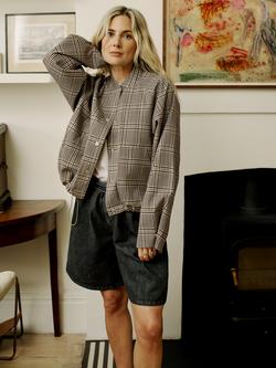 Barbour Leyburn Check Showerproof Bomber Jacket, Olive Prince Of Wale, Olive Prince Of Wale