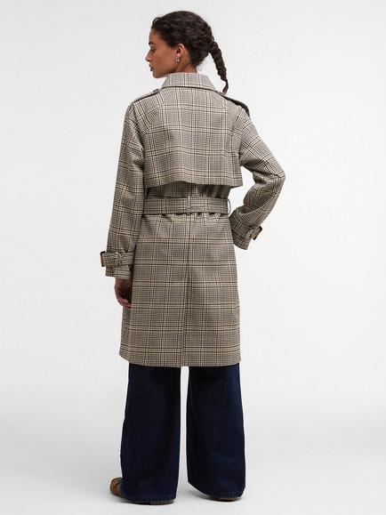 Barbour Maia Check Showerproof Trench Coat, Olive Prince Of Wale - view 2, Olive Prince Of Wale
