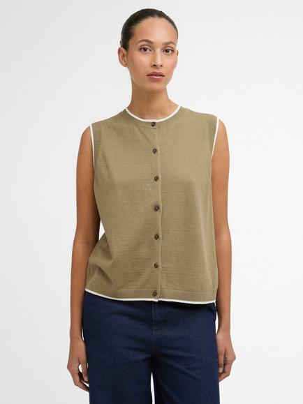Barbour Maia Colour Block Knit Vest Top, Bleached Olive/Cloud