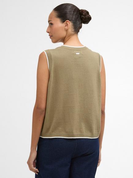 Barbour Maia Colour Block Knit Vest Top - view 2, Bleached Olive/Cloud
