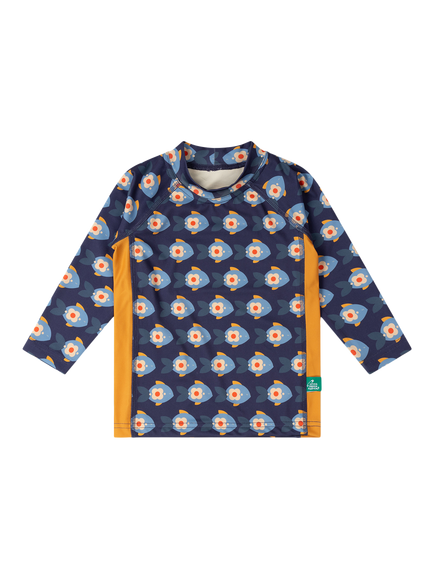 Little Green Radicals Kids Fish Print Sunsafe Rash Vest, Blue, Blue