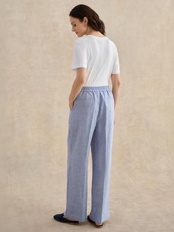 Hobbs Petite Estella Pure Cross Dyed Linen Trousers, Blue/White - view 2, Blue/White