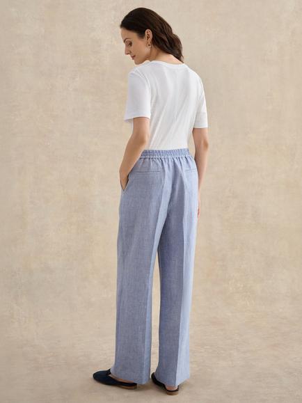 Hobbs Petite Estella Pure Cross Dyed Linen Trousers, Blue/White - view 2, Blue/White