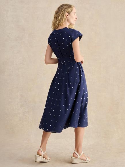 Hobbs Samantha Polka Dot Linen Rich Dress, Midnight/Ivory - view 2, Midnight/Ivory