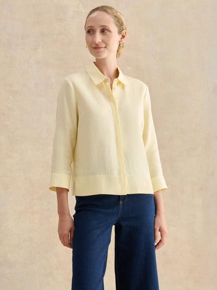 Hobbs Nita Pure Linen Shirt, Soft Yellow