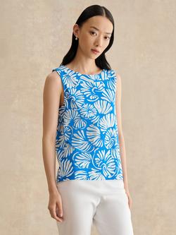 Hobbs Fern Floral Button Back Top, Blue/White, Blue/White