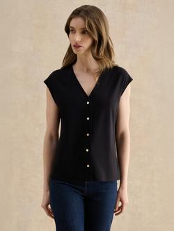 Hobbs Hayley Ponte Button Top, Black, Black