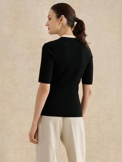 Hobbs Scarlett Contrast Neck Knit Top, Black/Cream - view 2, Black/Cream